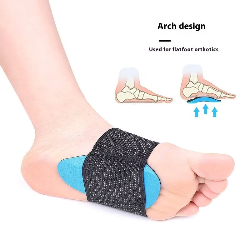 Blue elastic bandage foot pads with arch support for men and women, made from EVA, nylon, polyester-latex, and silk materials