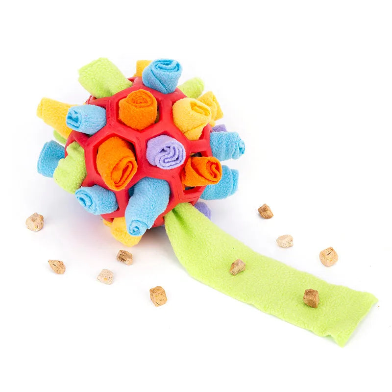 20cm polar fleece dog snuffle ball for nose work, supplied as one ball in a 25 x 25 x 12cm package