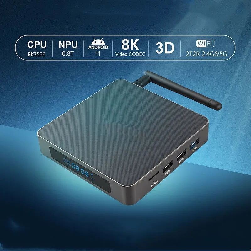 Bluetooth 8K high-definition network set-top box with RK3566 processor, 8GB memory, and HDMI interface