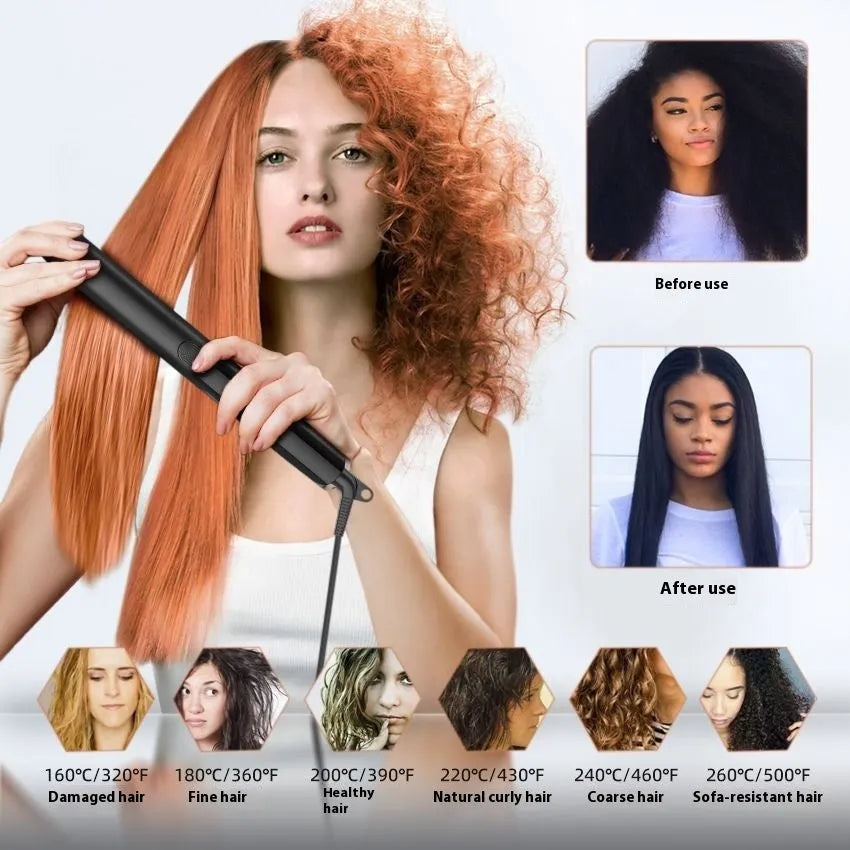 Hair straightener with negative ion technology and temperature display showing 207℃
