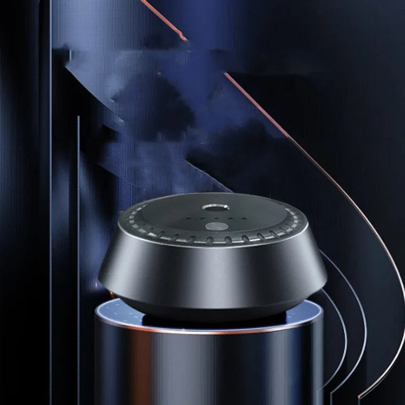 Black metal USB car aroma diffuser measuring 9x4.5cm with 30ml reservoir capacity