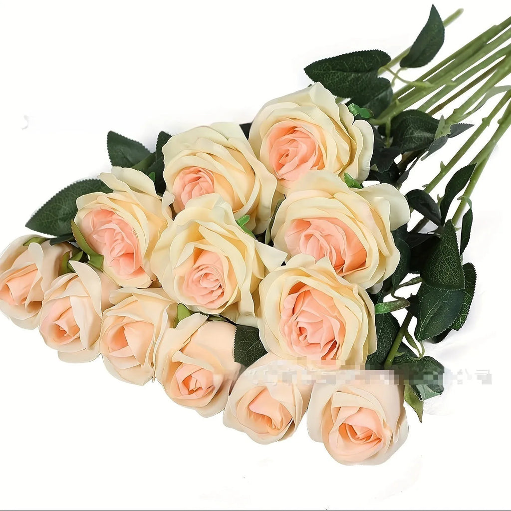 Single stem silk artificial rose in a choice of 17 colours including red, white, pink, and blue.