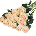 Single stem silk artificial rose in a choice of 17 colours including red, white, pink, and blue.