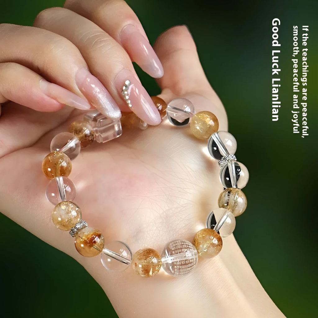 Huang Tajing women's bracelet with white crystals, yellow freshwater pearls and citrine beads in fashion OL style