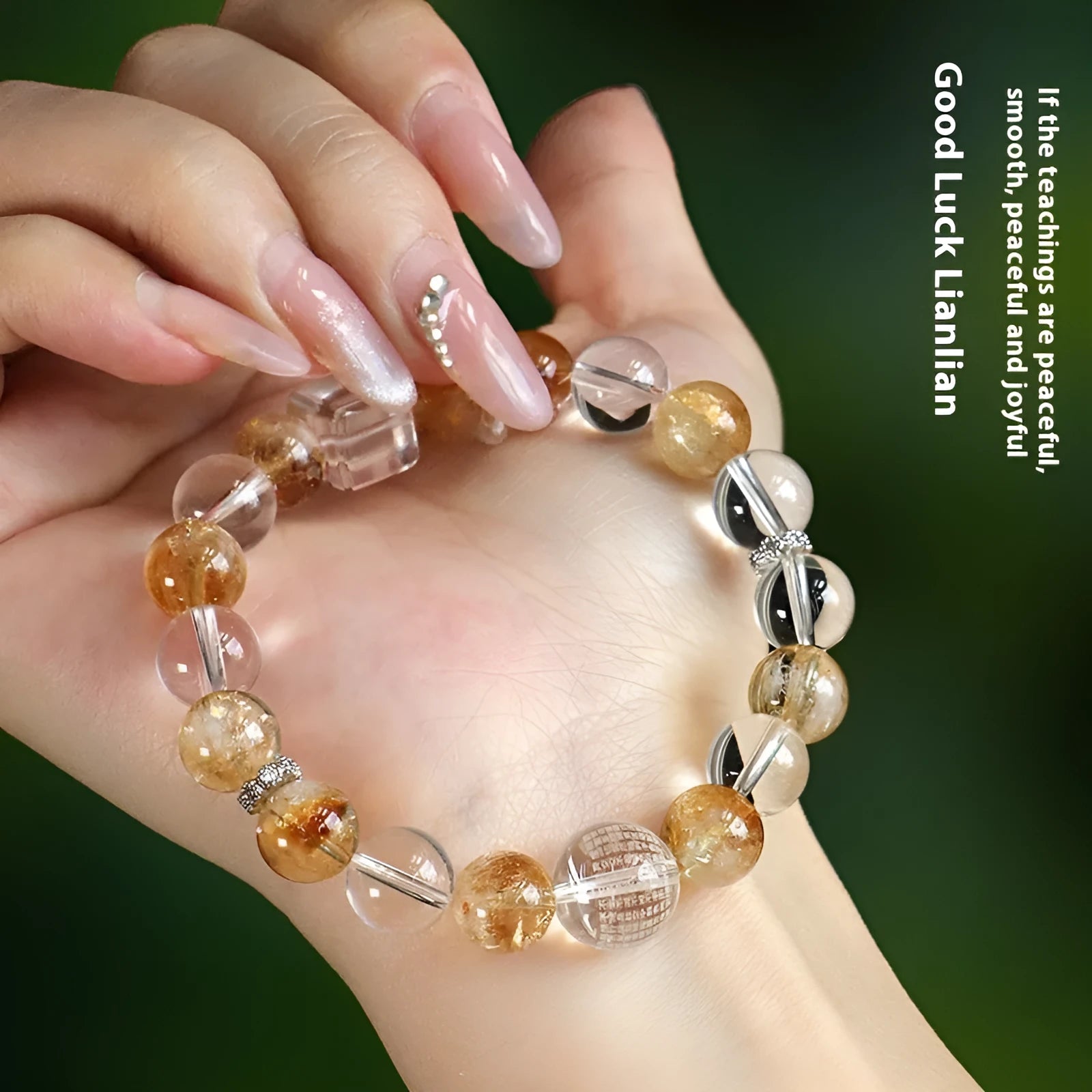 Huang Tajing women's bracelet with white crystals, yellow freshwater pearls and citrine beads in fashion OL style