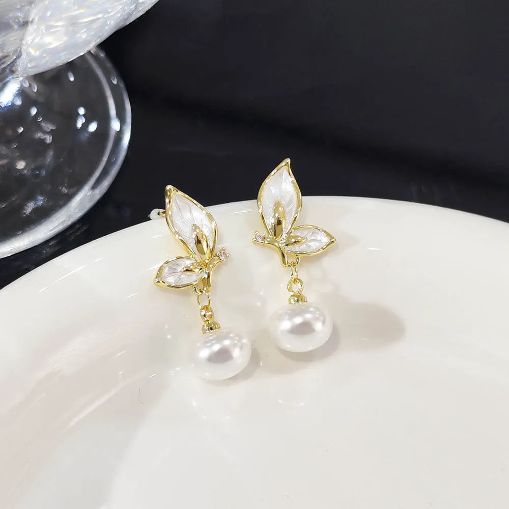Zircon painting oil butterfly earrings for women with copper construction and electroplated colour finish