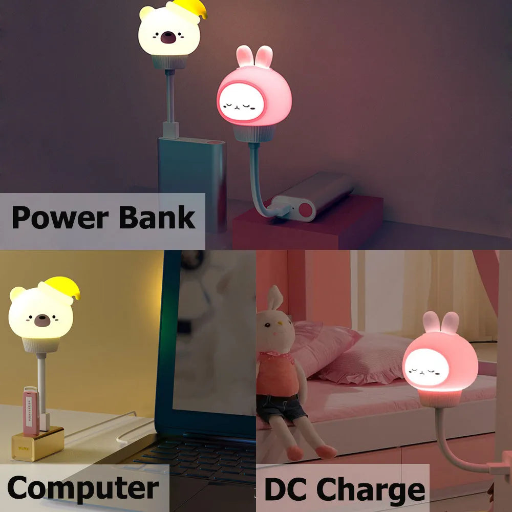 USB portable LED night light in cartoon animal design with remote control for adjustable brightness