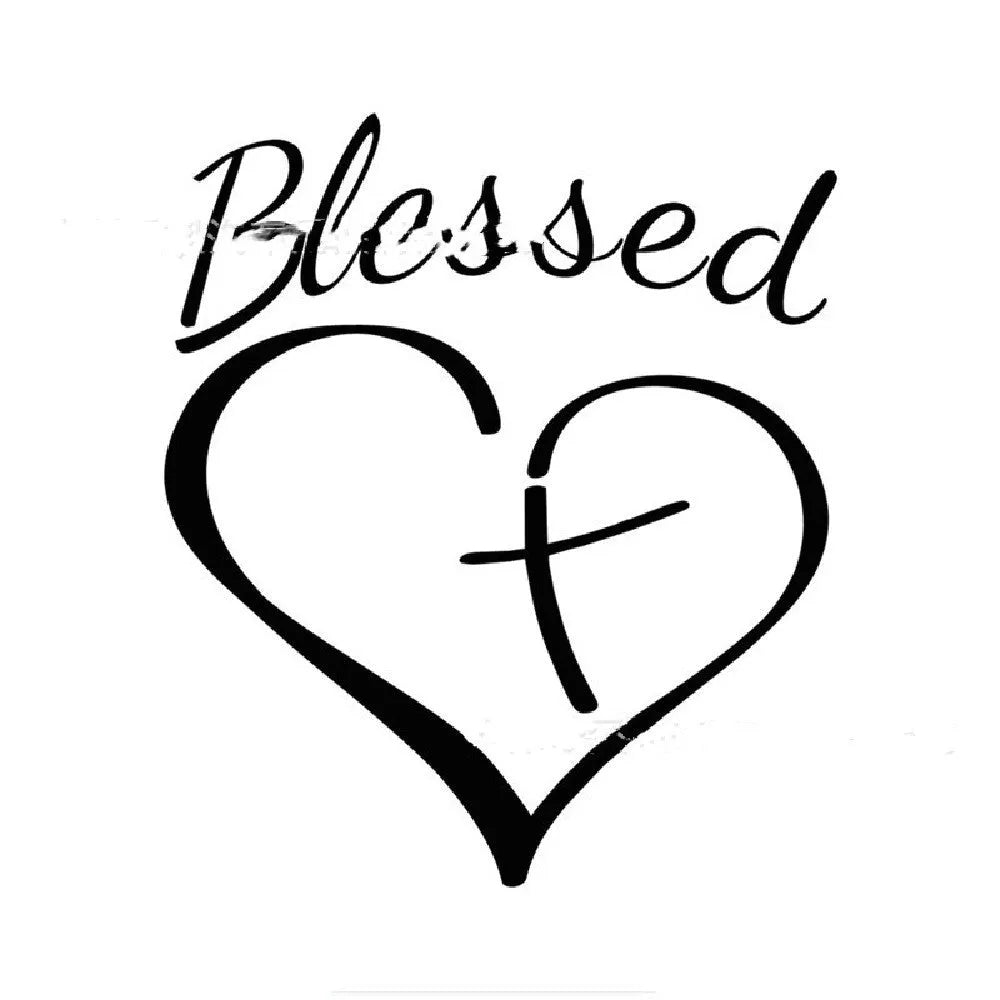 Faith Hope Love text with heart design vinyl sticker in black, white, or red colours.
