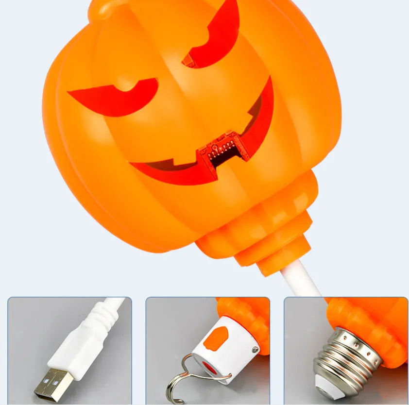 Pumpkin-shaped lamp with USB charging, 22cm tall, emitting yellow or purple light for holiday decor