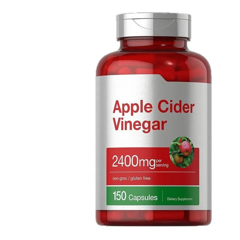 Bottle of 150 apple cider vinegar health supplement capsules.
