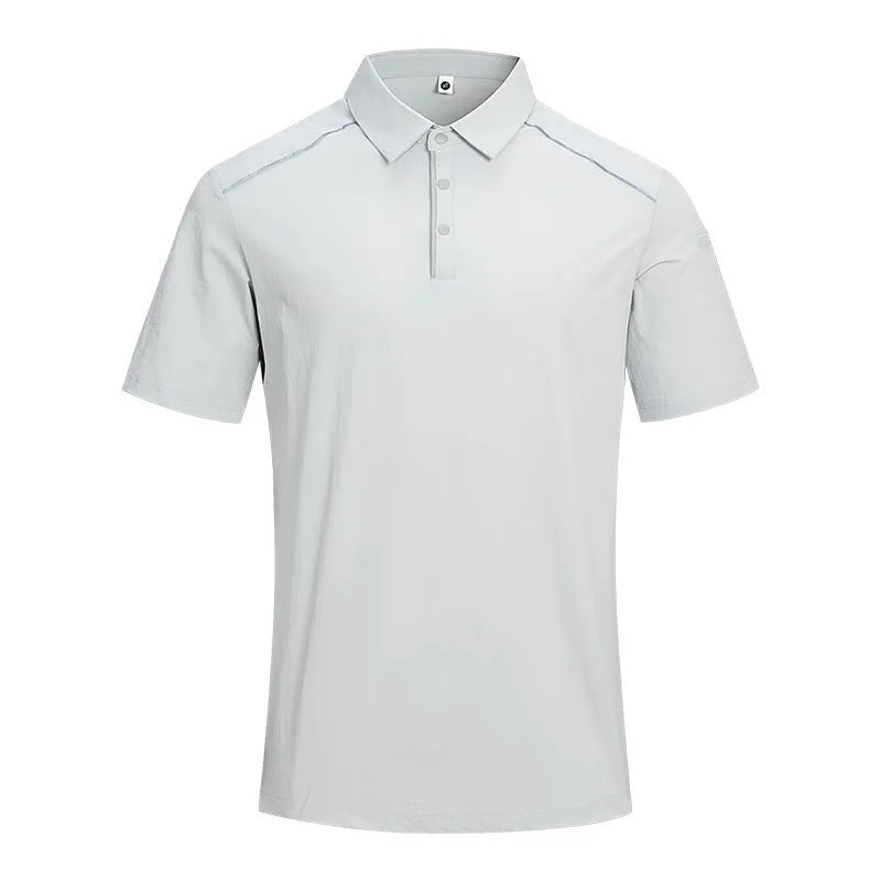 Men's solid colour short sleeve polo shirt in quick-dry nylon fabric for summer.