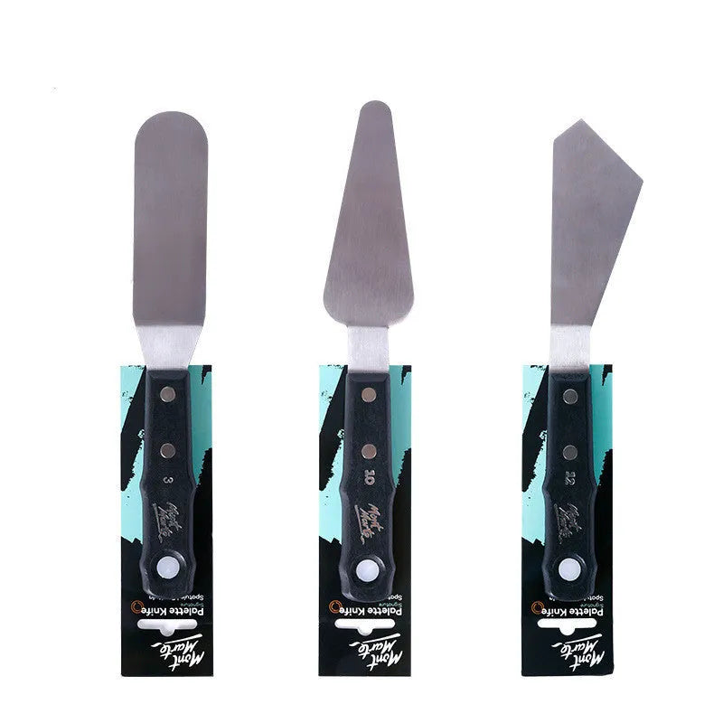 Set of three stainless steel palette knives for oil and acrylic painting
