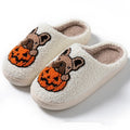 Halloween pumpkin slippers with plush upper and non-slip TPR soles in black and white