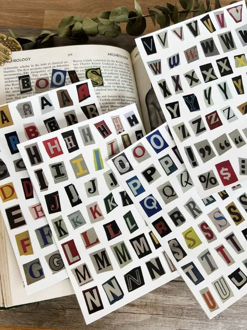 English letters and numbers symbol label sticker material decoration stickers showing alphabet sets and weekly words
