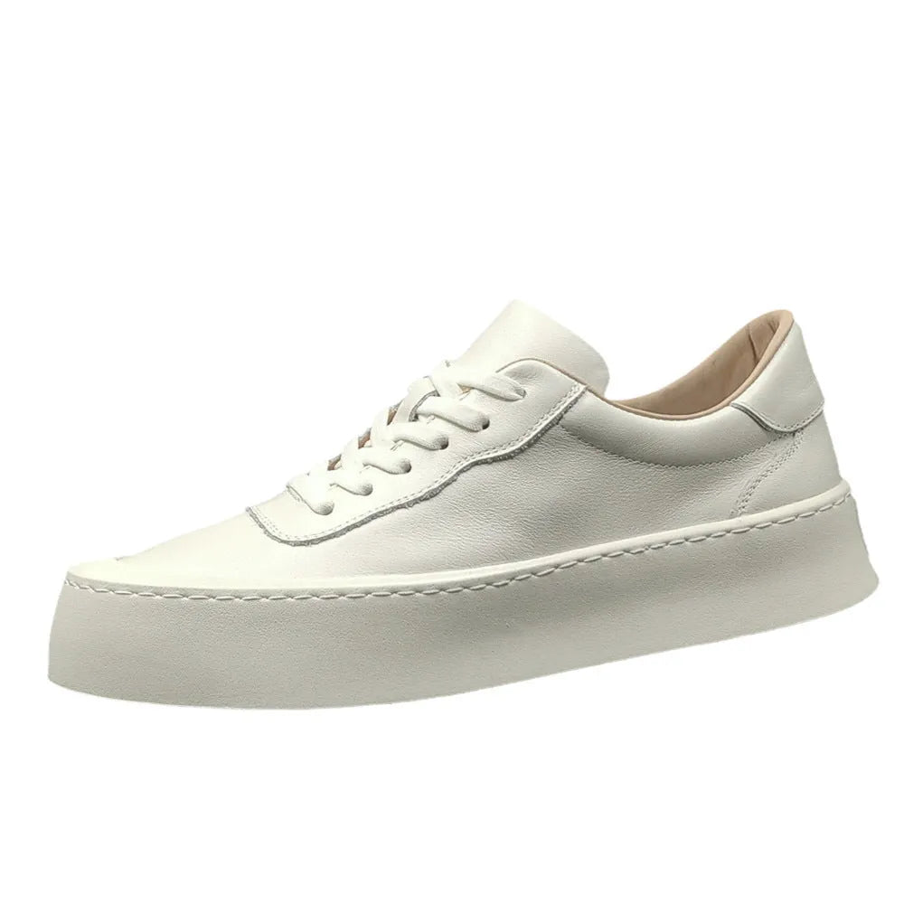Boys black platform board shoes with cowhide upper and thick rubber sole