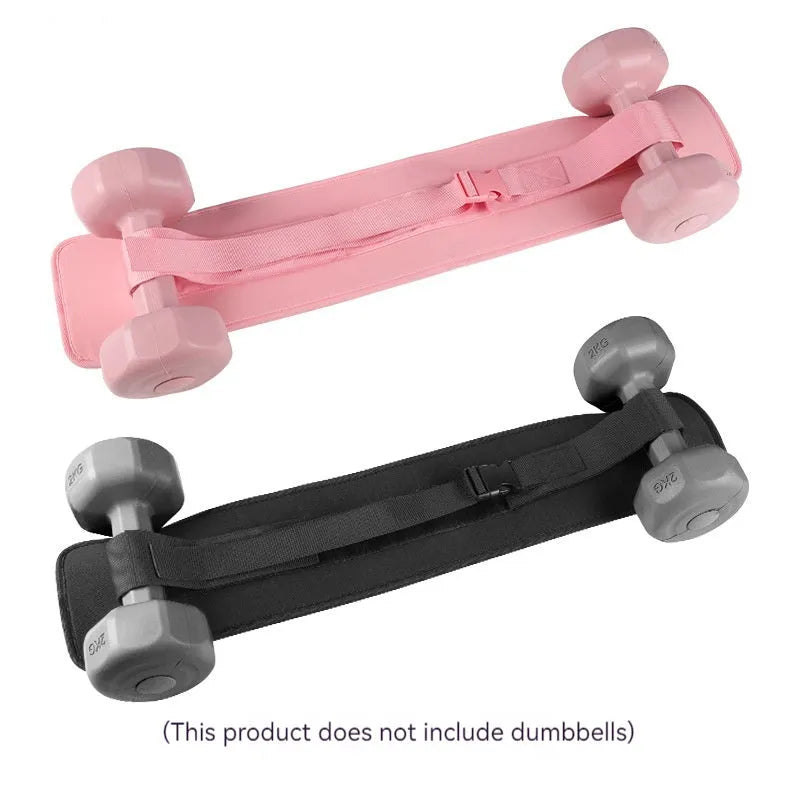 Black or Pink hip bridge training strap for lumbar support with dumbbells and barbells.