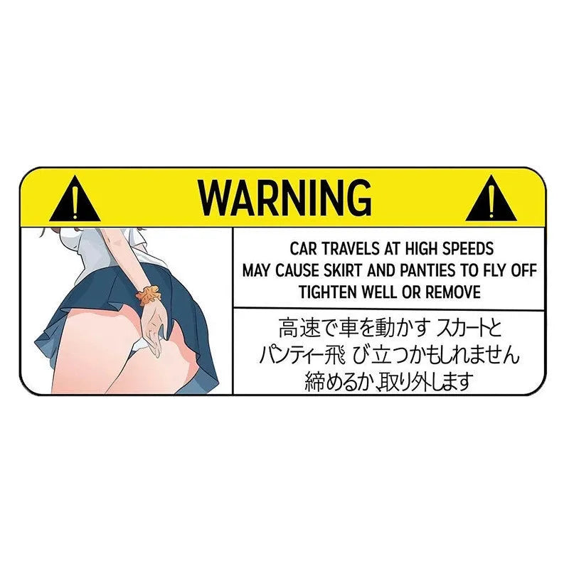 Funny comic car warning sticker on vehicle, showing one of eight colourful 13cm PVC designs.