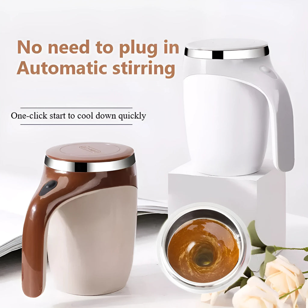 White rechargeable automatic magnetic stirring cup with stainless steel interior