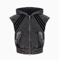 Korean style hooded sleeveless tank top and matching trousers set in black and grey colours