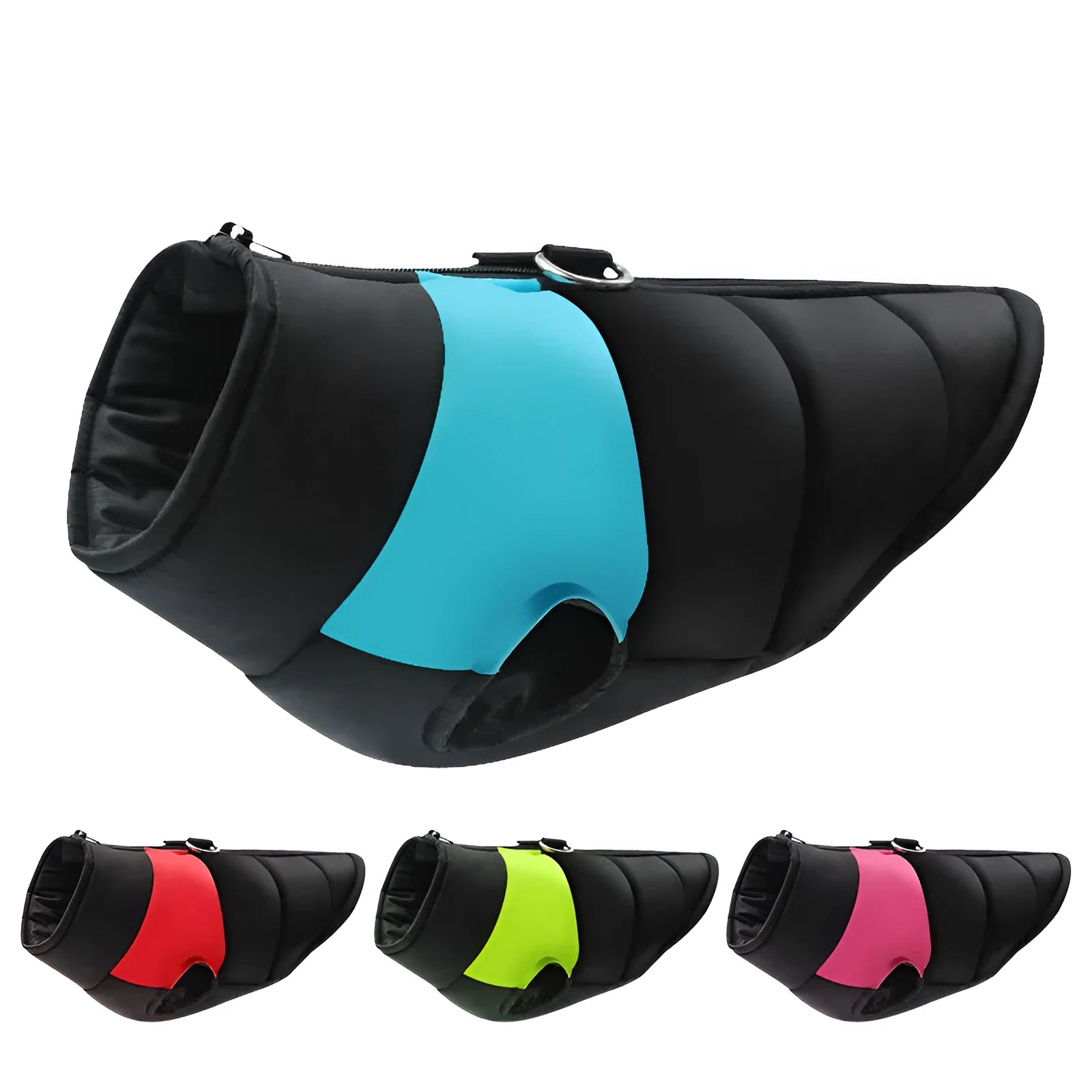 Waterproof padded dog winter jacket with front zipper in various colours and sizes