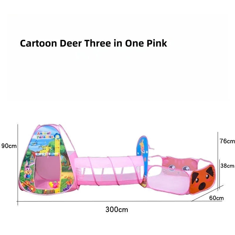 Three-piece children's play tent with marine cartoon design and tunnel sections for 4-6 year olds