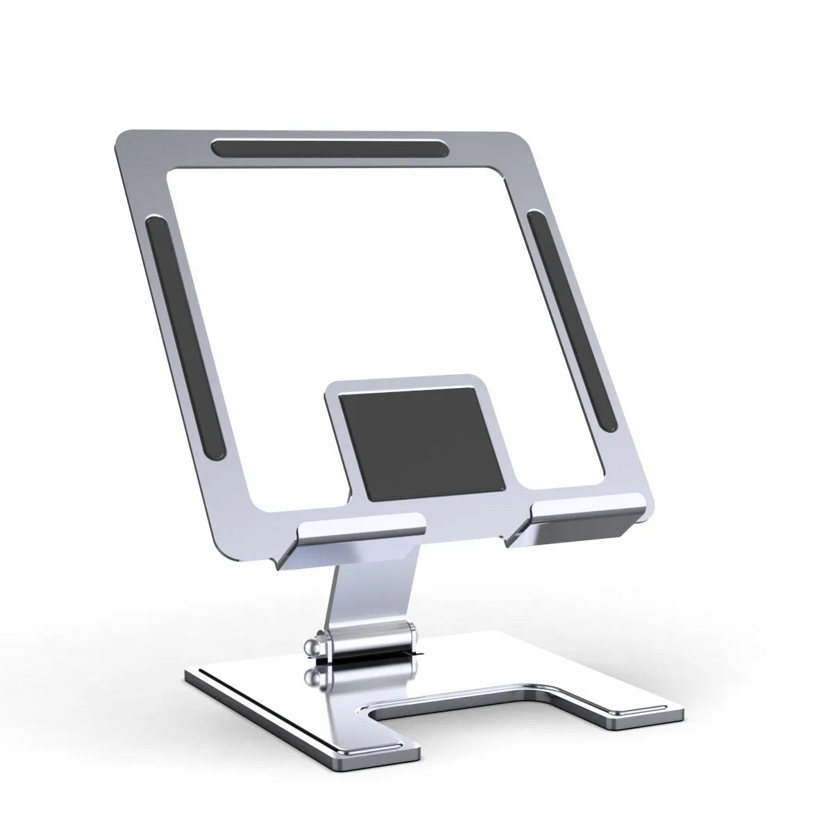 Foldable rotating alloy laptop stand bracket for notebooks, flat desktop multi-angle riser in black or silver