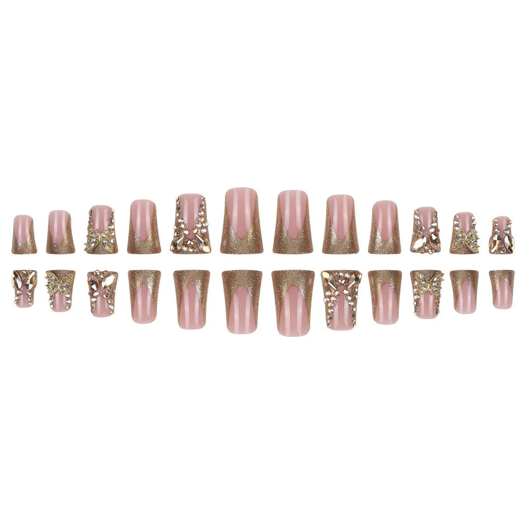 Golden diamond debris butterfly nail stickers set with jelly glue adhesive in D34 colour