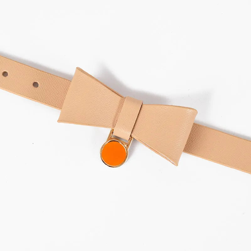 Brown leather cat collar with a silver buckle on an adjustable strap.