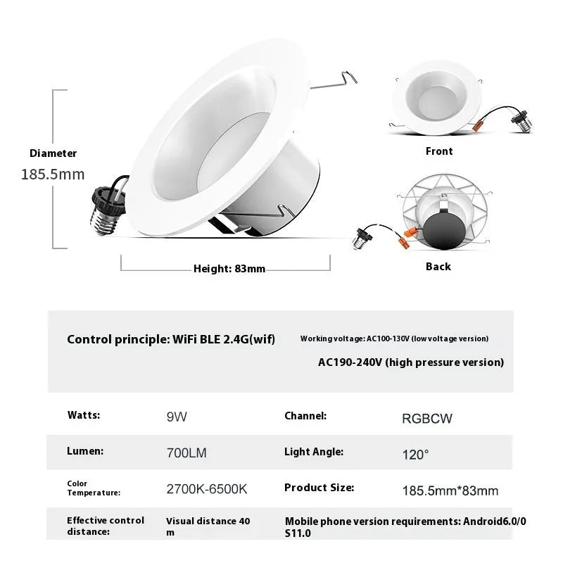 Smart RGBW colour changing ceiling lamp with Wi-Fi and Bluetooth connectivity for home automation