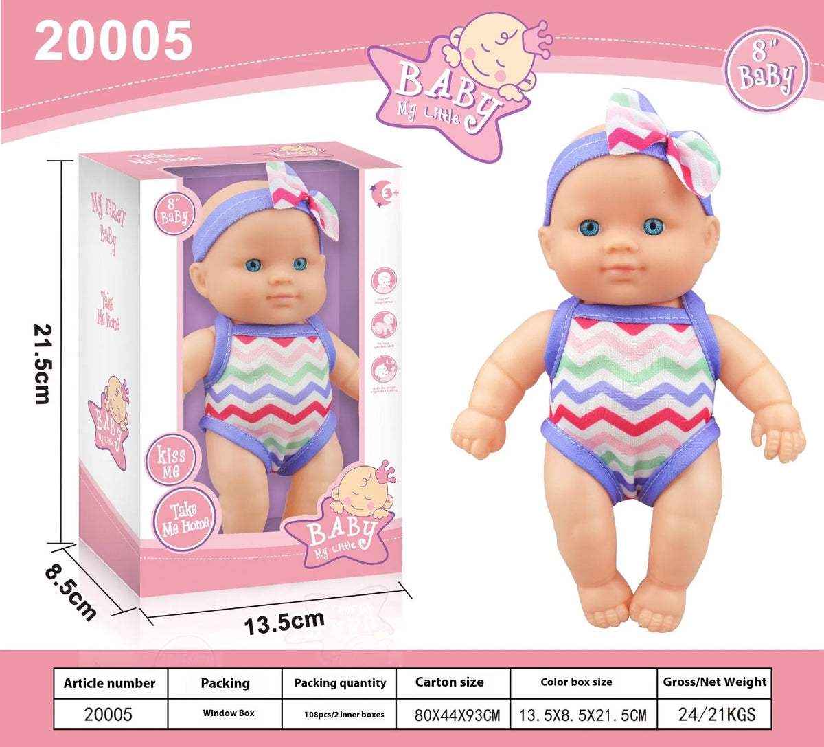 Simulation baby vinyl figurine doll displayed on a surface, showing detailed features.