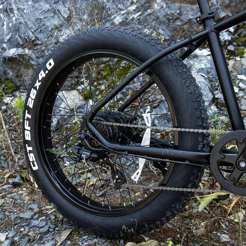SIVROCK V1 black electric mountain bike with 26 x 4.0 inch fat tires, 1000W motor and 48V 15Ah battery