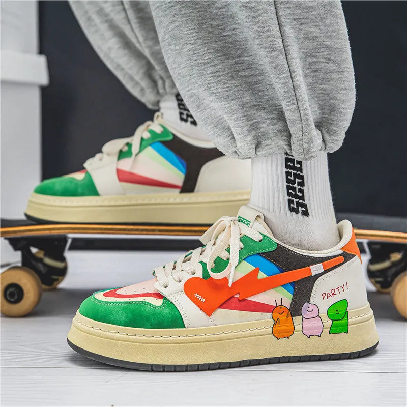 Lace-up casual sneakers with wear-resistant soles in Rainbow, White Blue, or White Rice colours