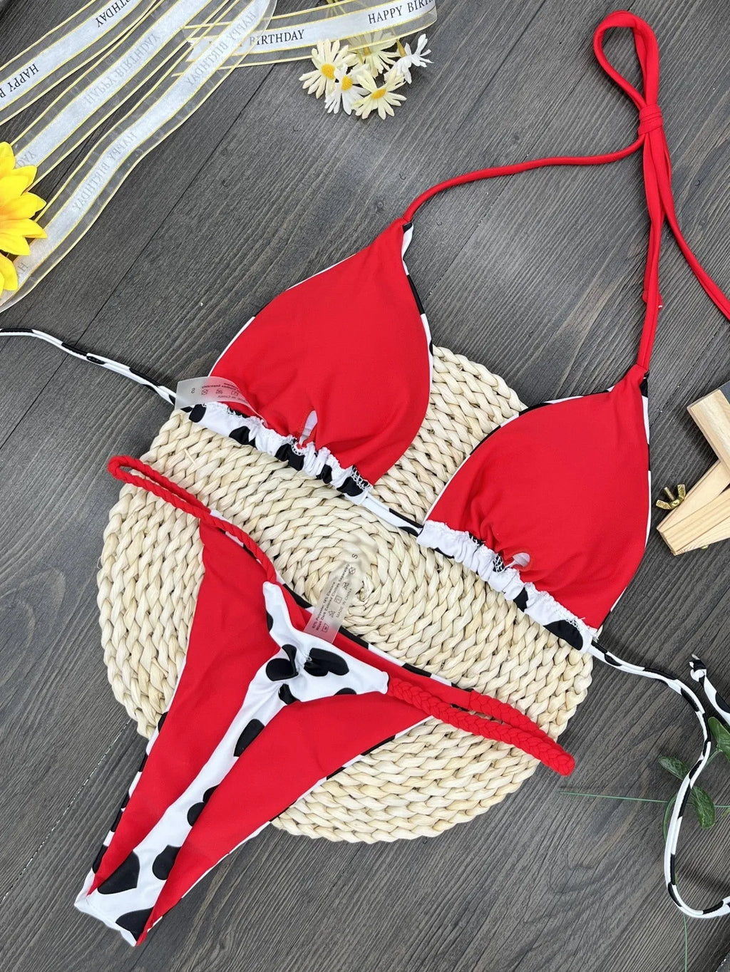 Heart printing backless split swimsuit in briefs style with bra and shorts