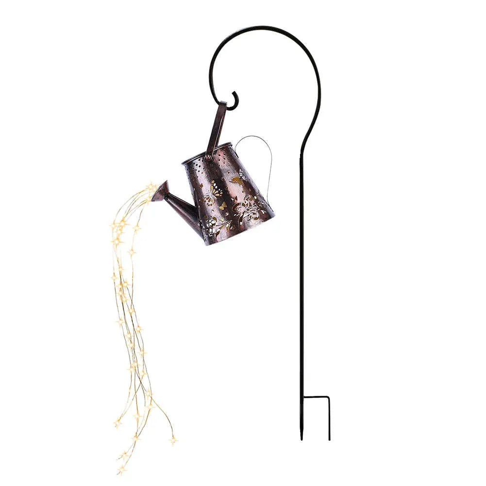 Solar-powered iron garden lamp with tapered butterfly design and warm white LED illumination