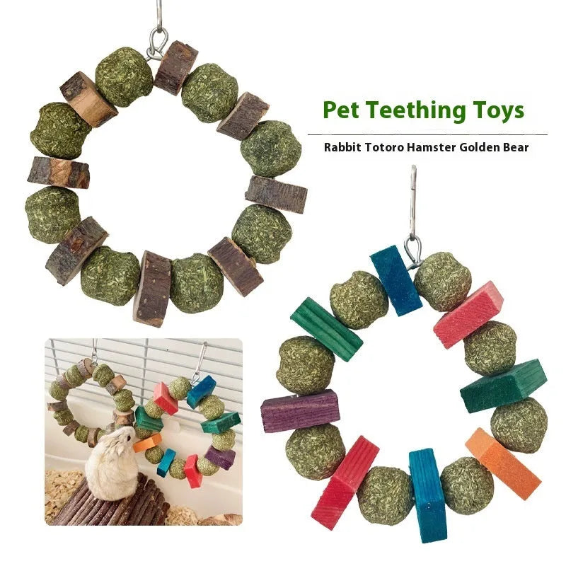 61g hamster toy with applewood straw ball ring for small pets dental health