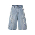 American Pu Shuai distressed denim shorts with raw-edge hems in straight-leg cropped style