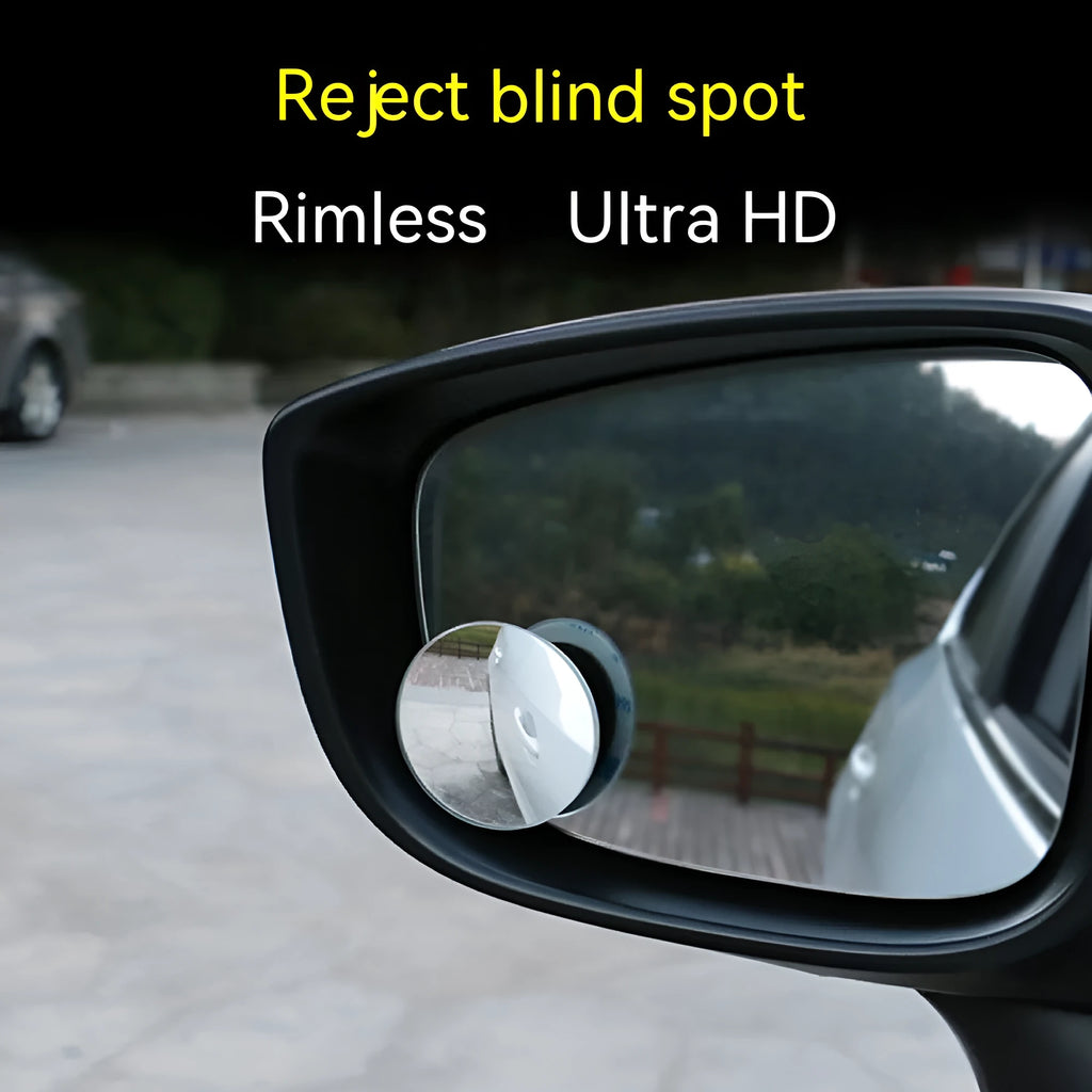 Silver 5cm round convex blind spot mirror with 360-degree adjustable mount for car rearview mirror.