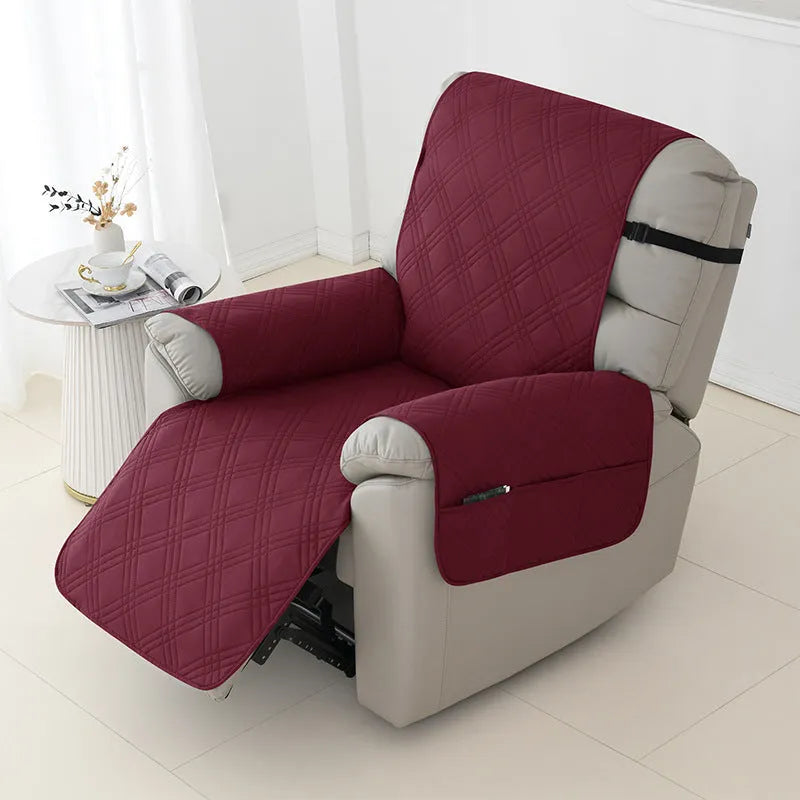 Quilted waterproof cover for Chivas massage chair sofa in small single size, shown in burgundy colour