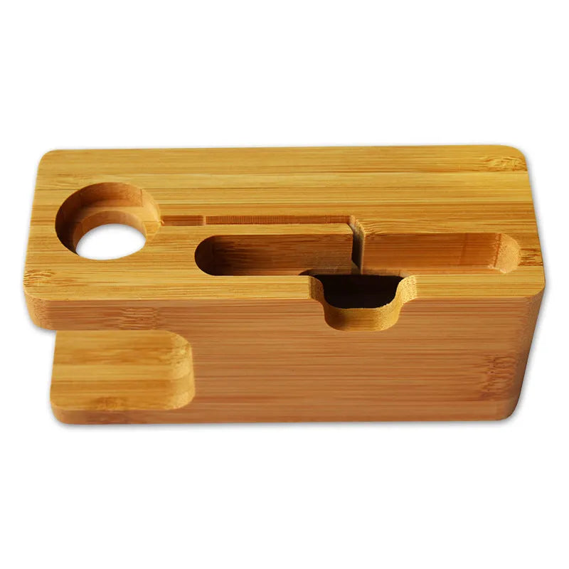 Bamboo watch-shaped phone stand with carved surface and inkjet decorative finish