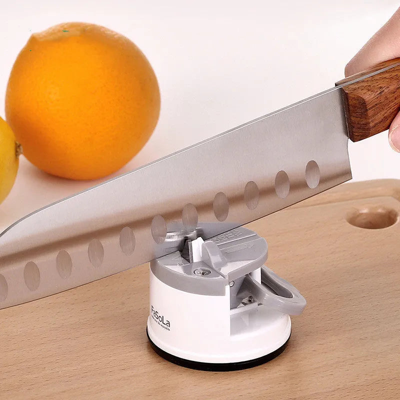 Fixed angle whetstone knife sharpener in mustard green or white with tungsten steel blades and ABS PVC body
