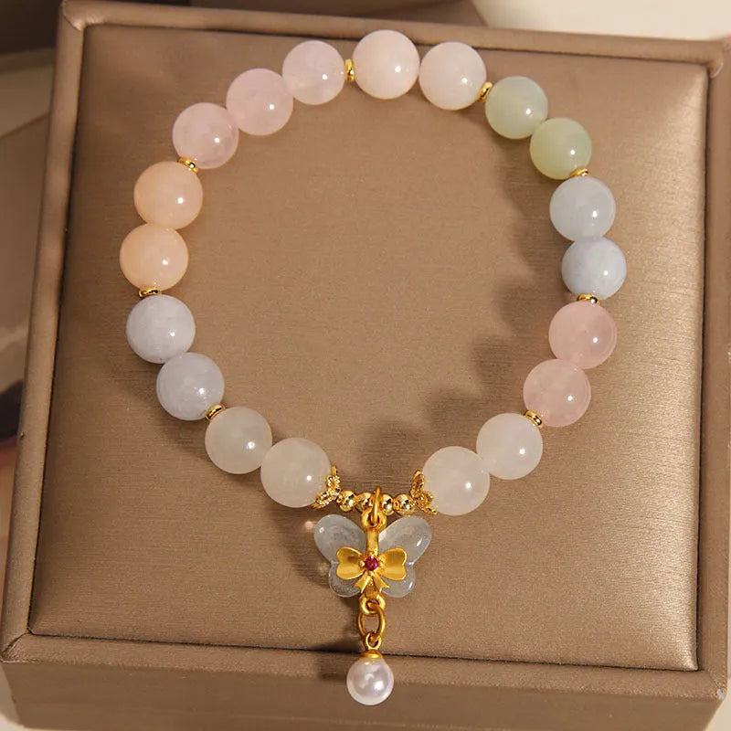 Women's crystal bracelet with colourful morganite butterfly pendant jewellery