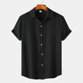 Men's casual short-sleeved cardigan shirt in polyester, shown in various colours and sizes.