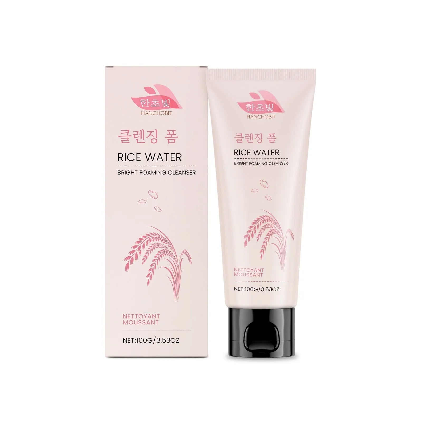 Rice Water Bright Foaming Cleanser bottle, 100g capacity with rice bran water and hyaluronic acid for daily facial cleansing