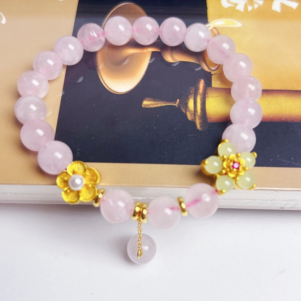 Pink Chinese crystal bracelet with peach blossom design for women's jewellery