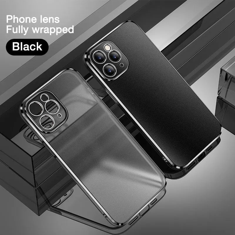 Frosted TPU mobile phone case for iPhone in multiple colour options showing straight-edge design.
