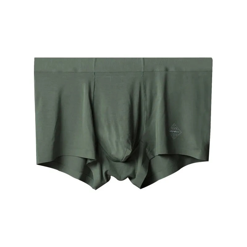 Men's seamless modal underwear in green colour showing mid-waist design and body shaping features