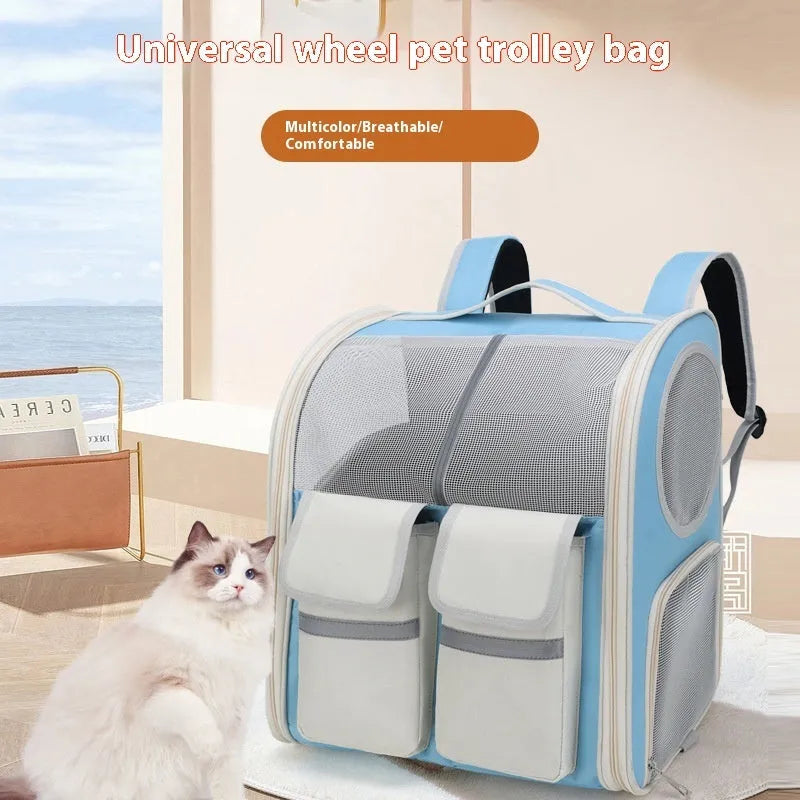 Canvas pet trolley bag with pull rod for pets up to 7.50kg in yellow, blue, or black