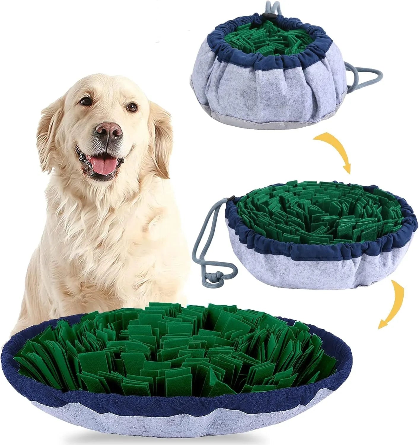 Blue adjustable snuffle mat for large dogs with multiple hide pockets for slow feeding and enrichment
