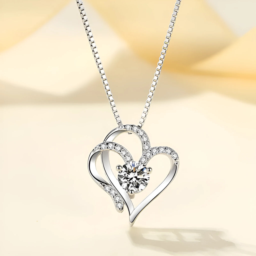 Women's 925 silver heart necklace with diamond treatment in rose gold, white gold, and yellow gold colour options