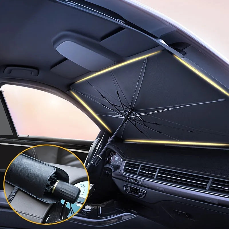 Foldable car windshield sunshade umbrella with automatic rebound button for UV protection and heat reduction